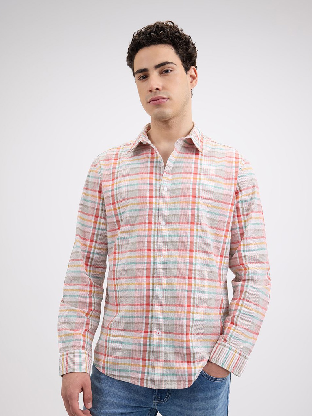 

Pepe Jeans Men Spread Collar Checked Cotton Casual Shirt, Red