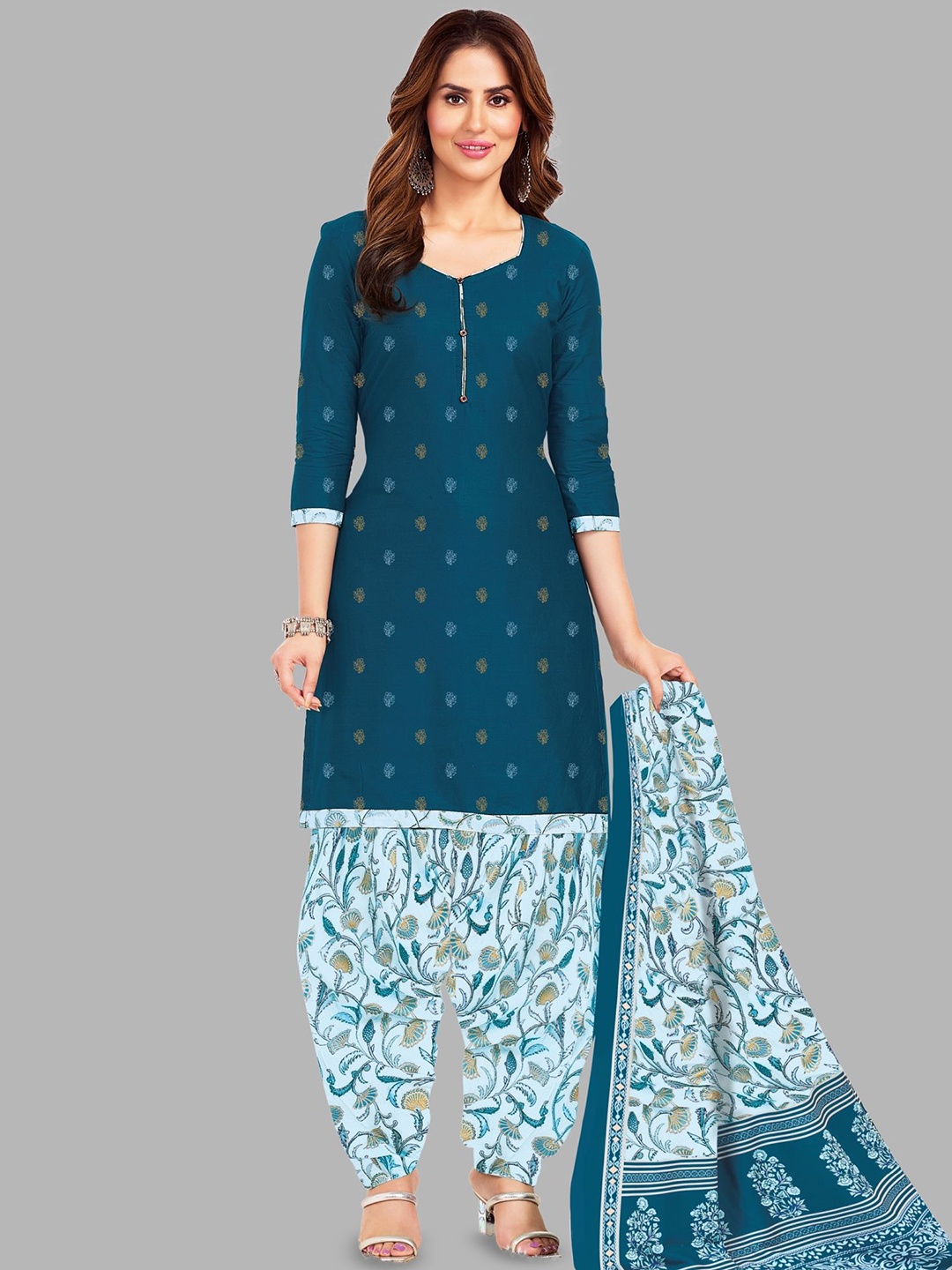 

Simmu Floral Printed Pure Cotton Unstitched Dress Material, Blue