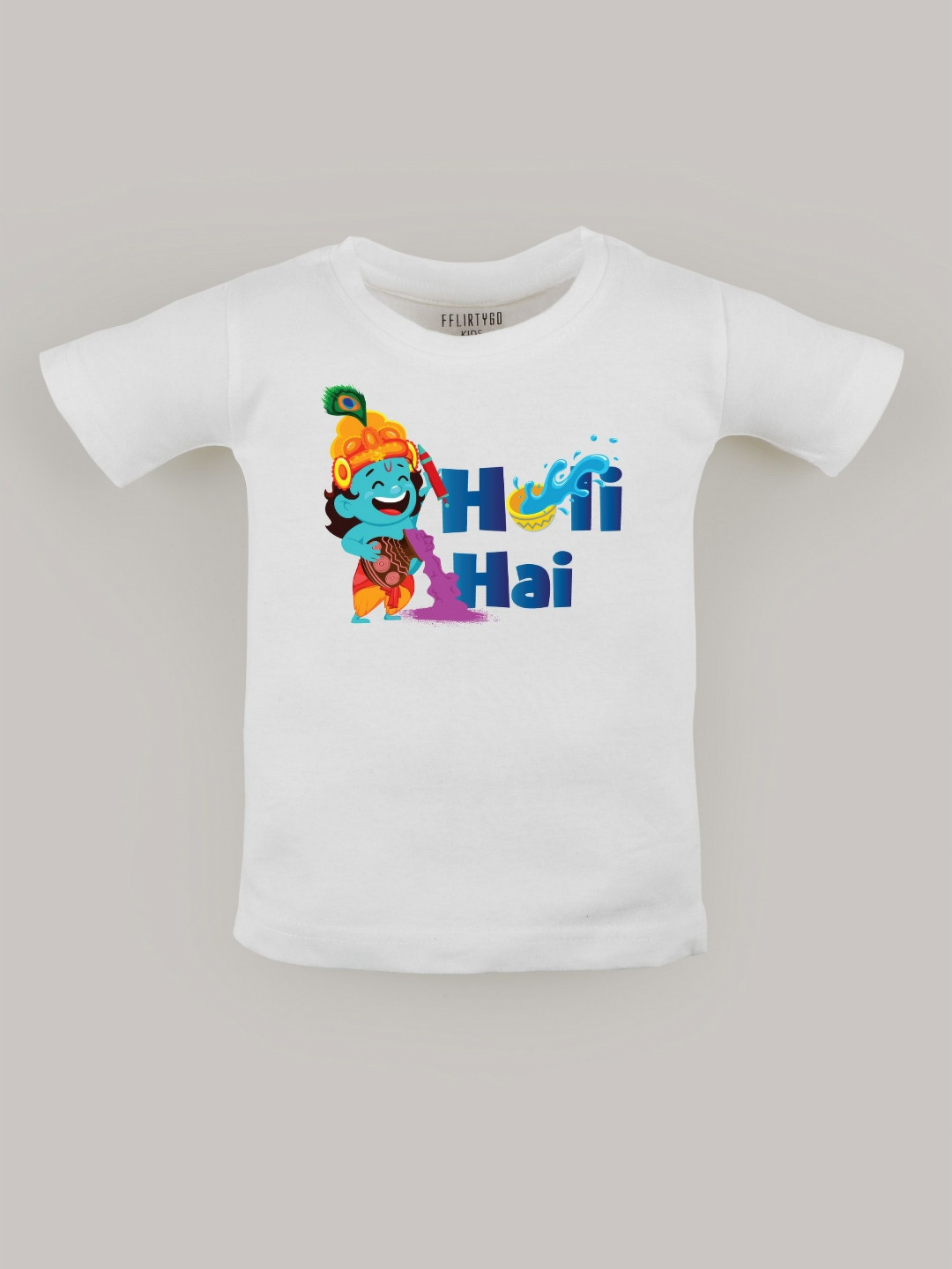 

FFLIRTYGO Unisex Kids Graphic Printed Round Neck Cotton T-shirt, White