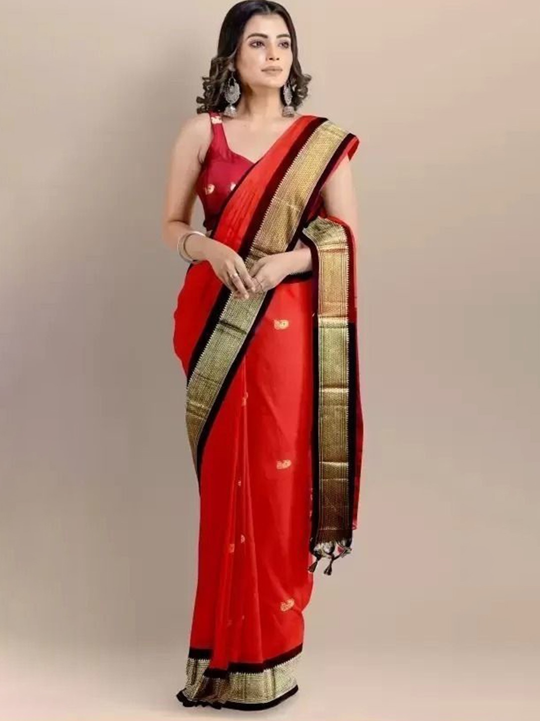 

bansari textiles Woven Design Zari Kanjeevaram Saree, Red