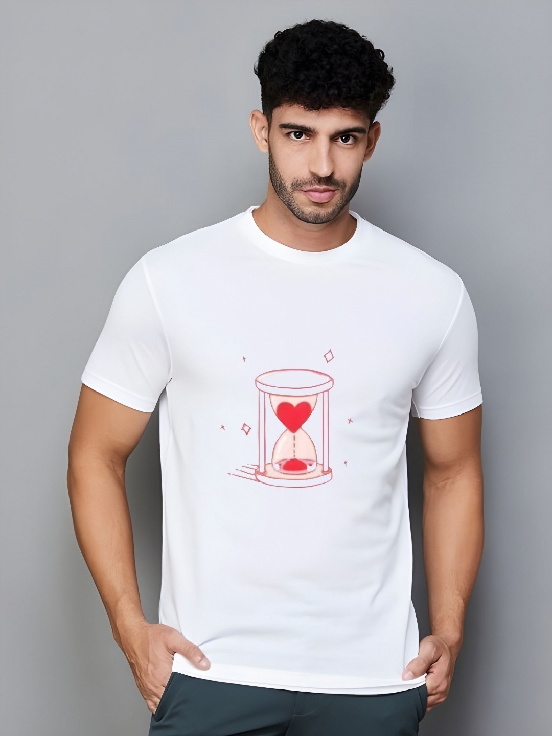 

Krimmple Men Graphic Printed Round Neck Cotton T-shirt, White