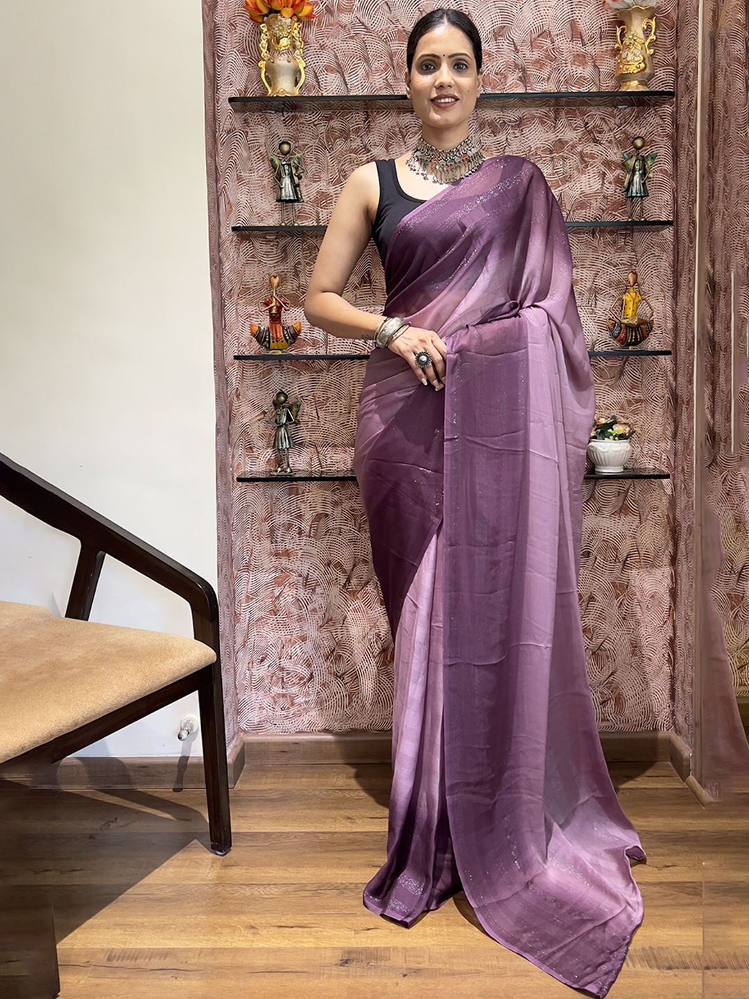 

bansari textiles Striped Kota Saree, Purple