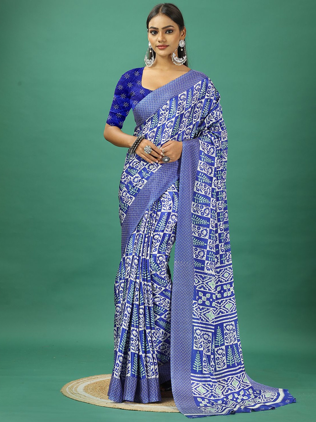 

NIRMAL CREATION Ethnic Motifs Pure Crepe Saree, Blue