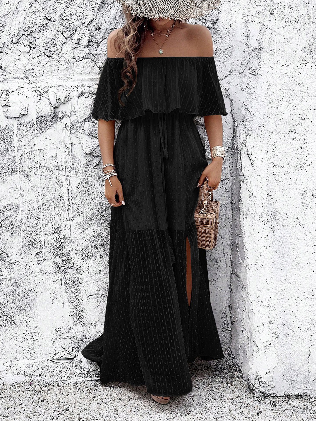 

StyleCast x Revolte Off-Shoulder A-Line Maxi Dress, Black