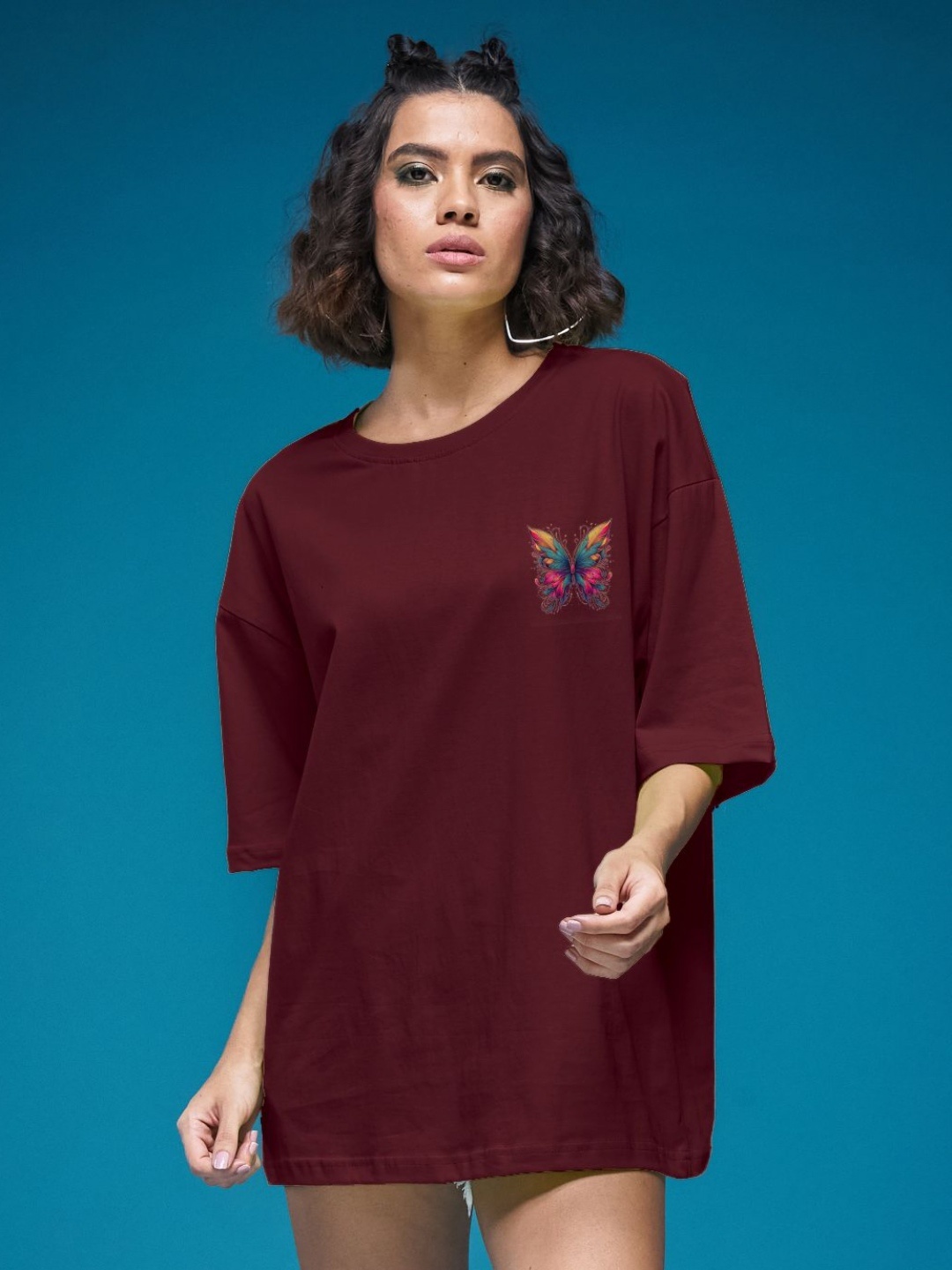 

SMARTEES Women Printed Applique T-shirt, Maroon