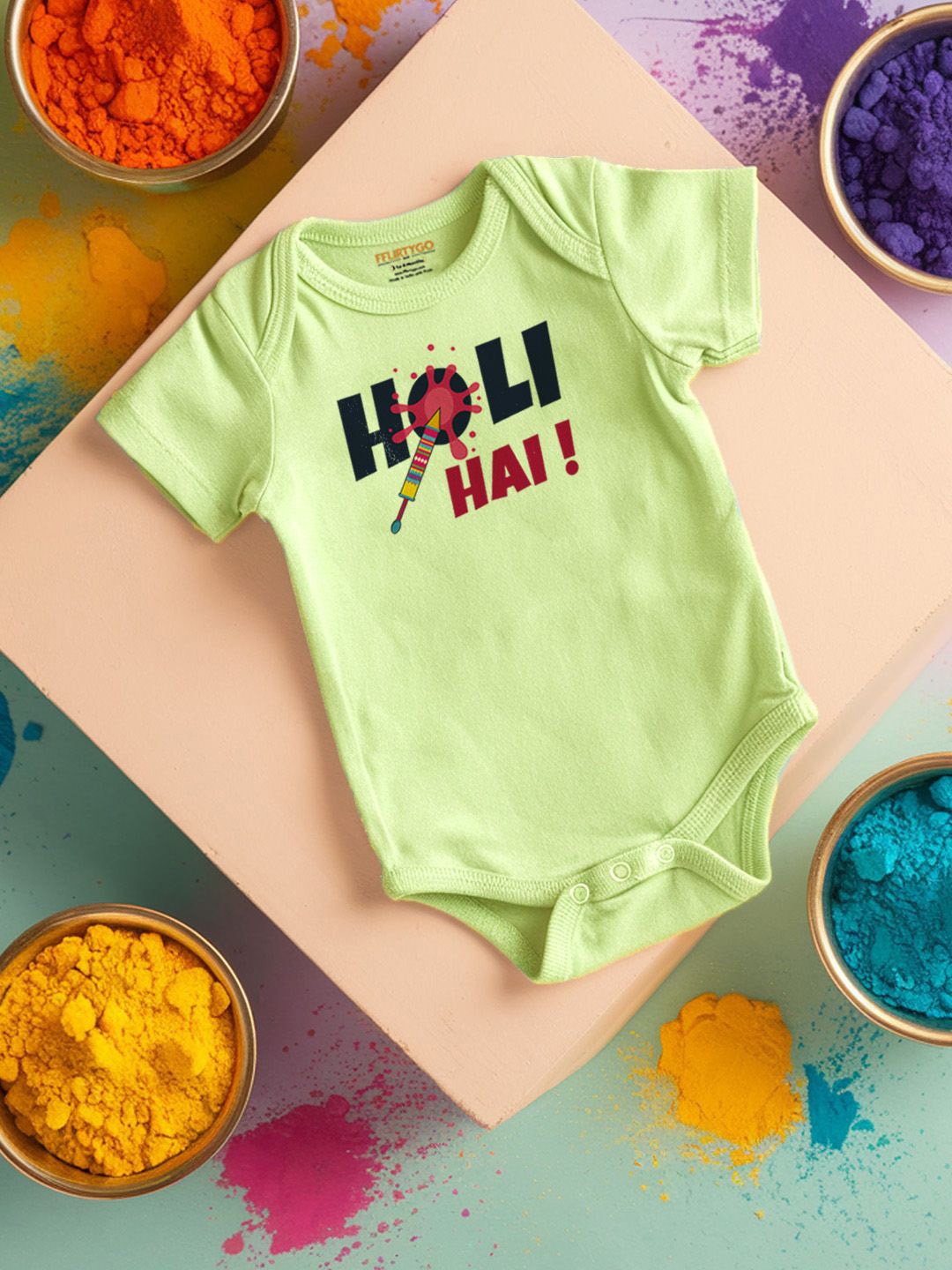 

FFLIRTYGO Infants Holi Printed Cotton Bodysuit, Green