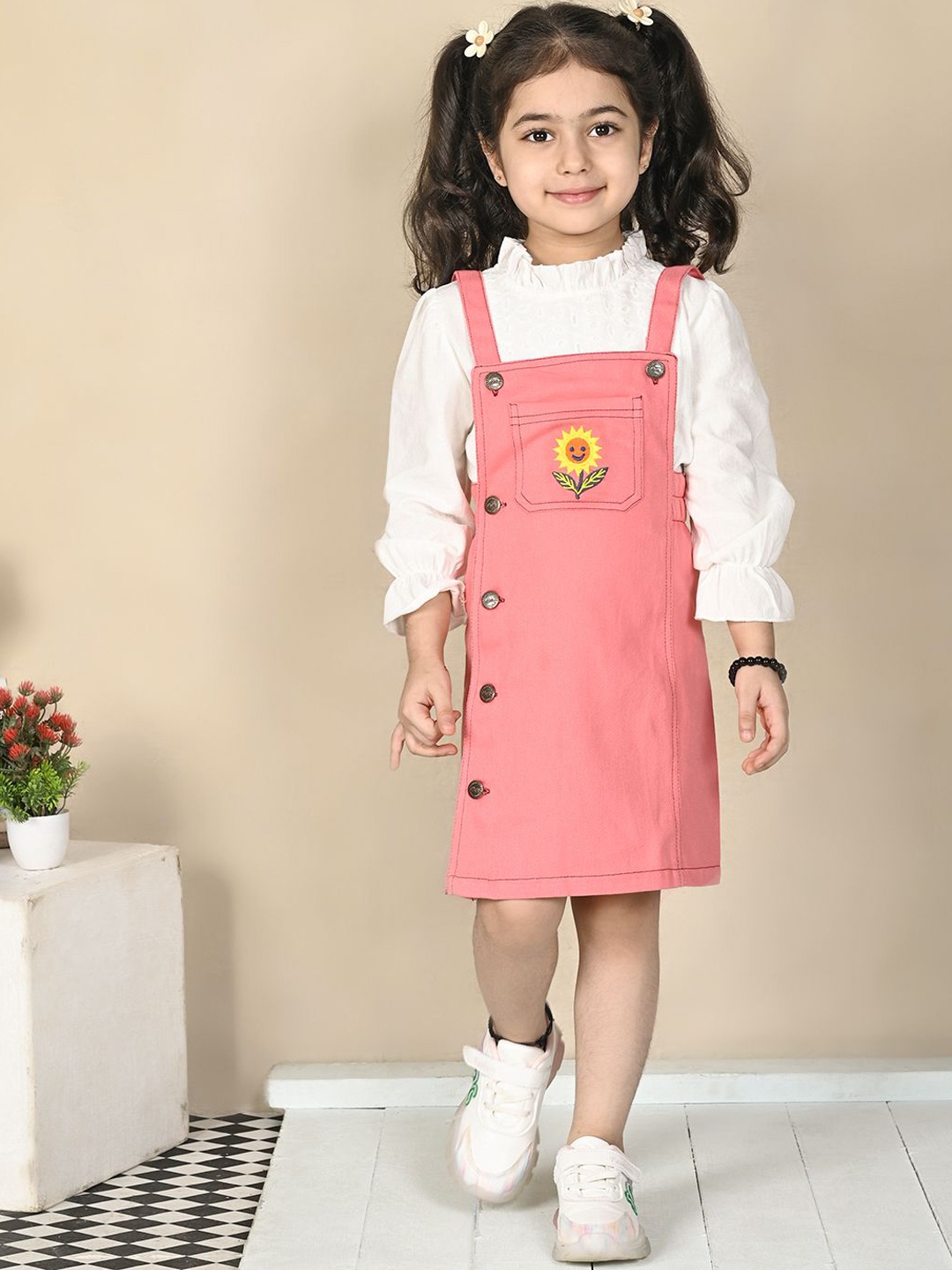 

Superminis Girls Embroidered Dungarees, Pink