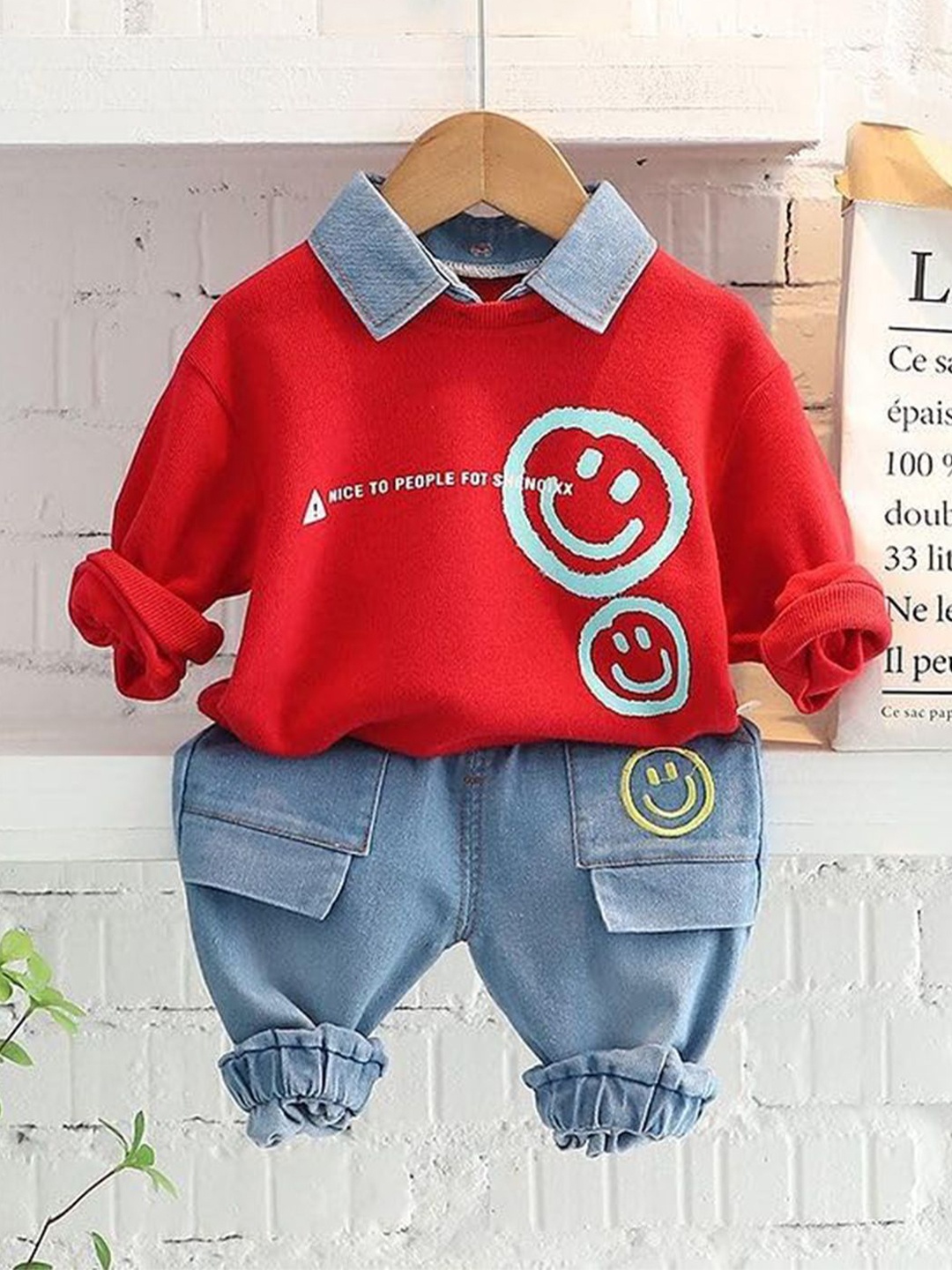 

Bold N Elegant Kids Printed Polo Collar Cotton Sweatshirt With Jogger, Red