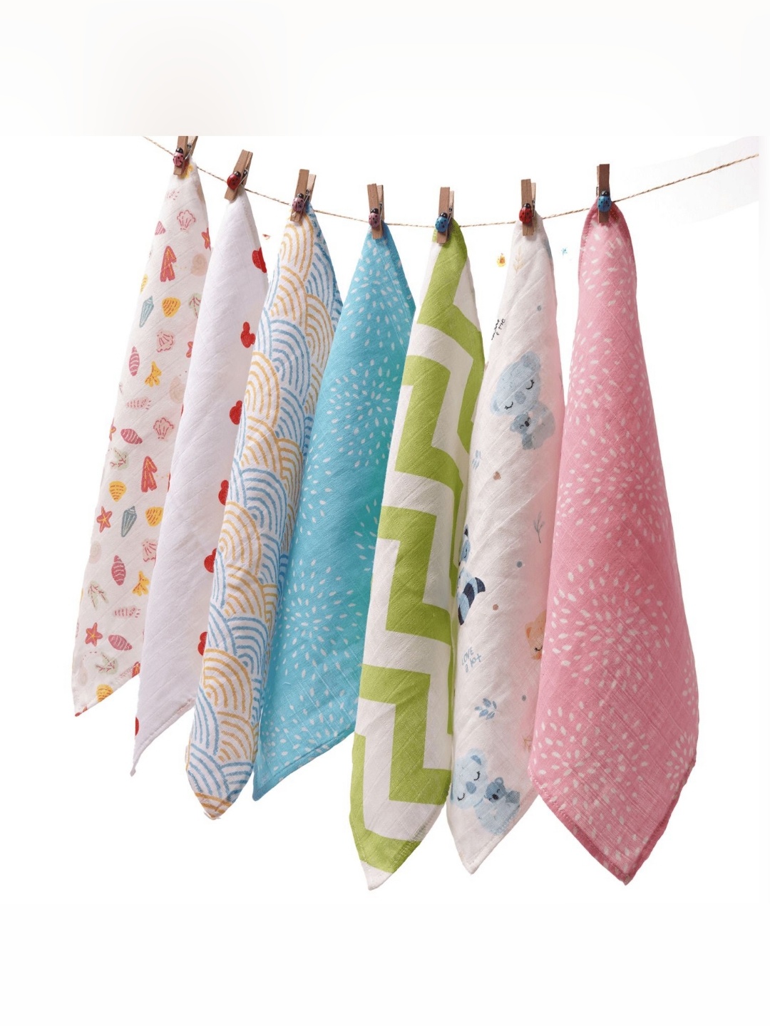 

TIDY SLEEP Kids White & Pink 7 Pieces Printed Cotton Muslin 150 GSM Face Towels