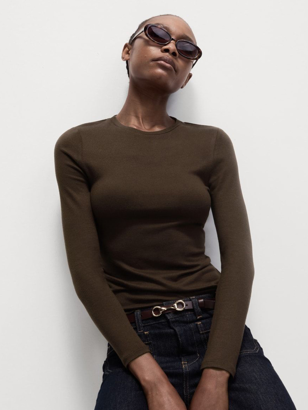 

Marks & Spencer Women Solid Round Neck Slim Fit T-shirt, Olive