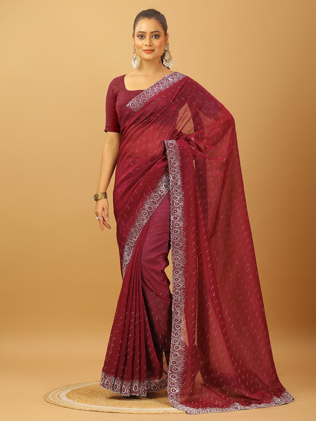 

NIRMAL CREATION Embellished Beads and Stones Pure Georgette Saree, Maroon