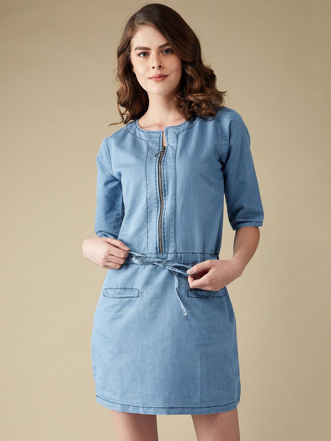 

The Roadster Lifestyle Co Denim Round Neck Mini Shift Dress, Blue