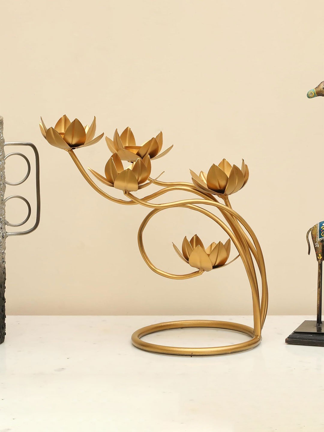 

vedas Gold-Toned Metal Flower Shaped T-lights Holder