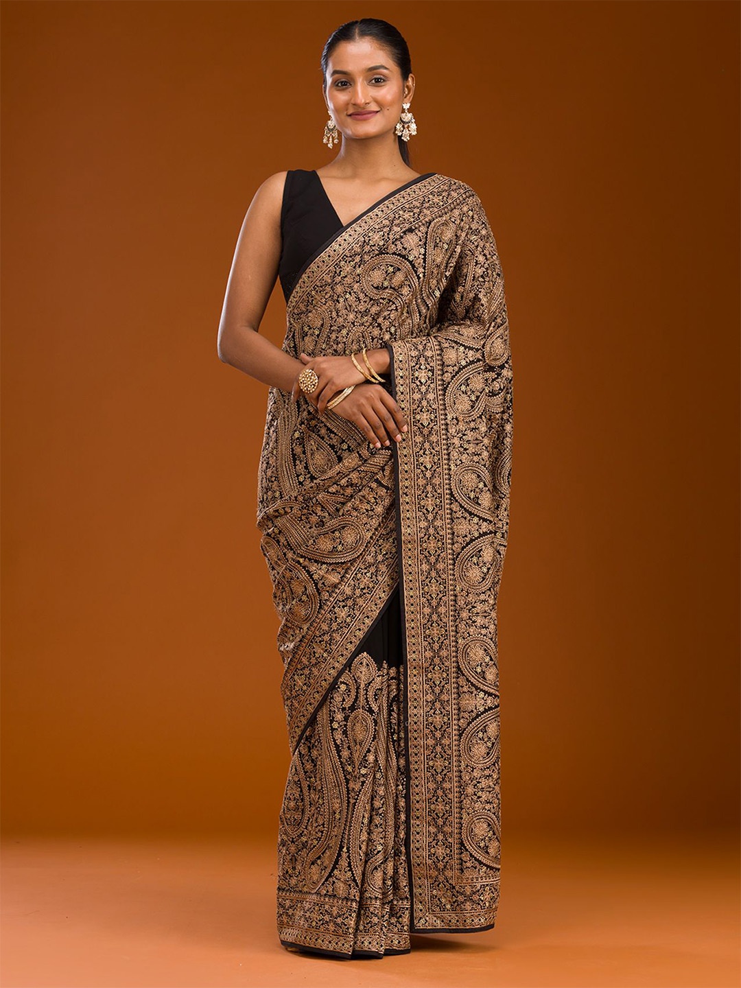 

Koskii Black Zariwork Georgette Saree