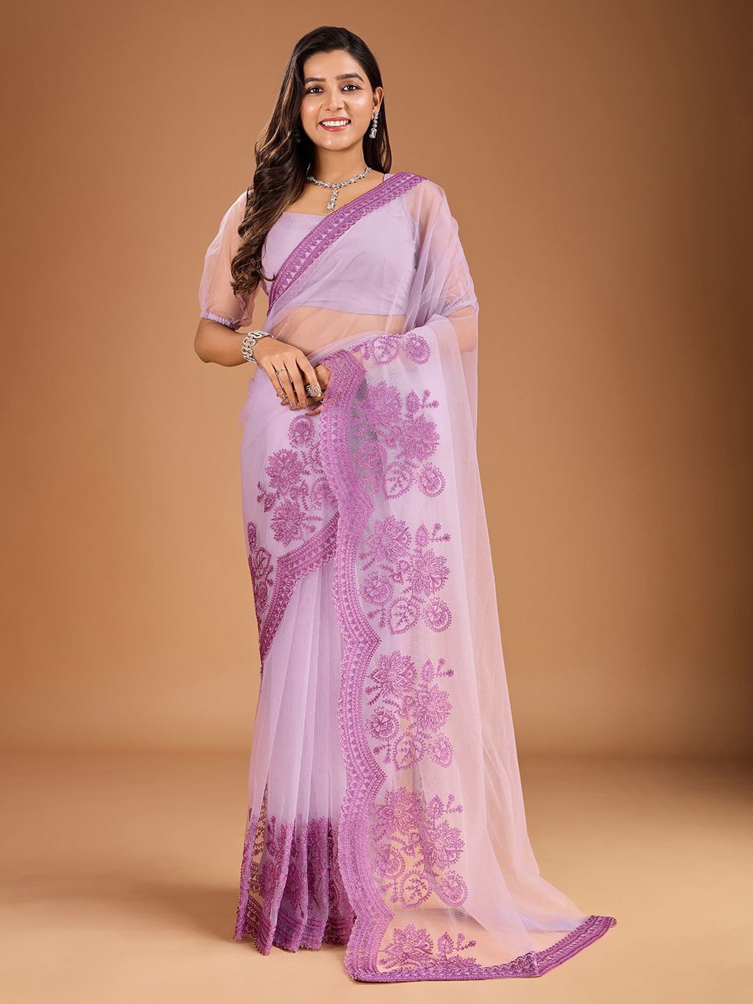 

House of Pataudi Embroidered Saree With Blouse Piece, Mauve