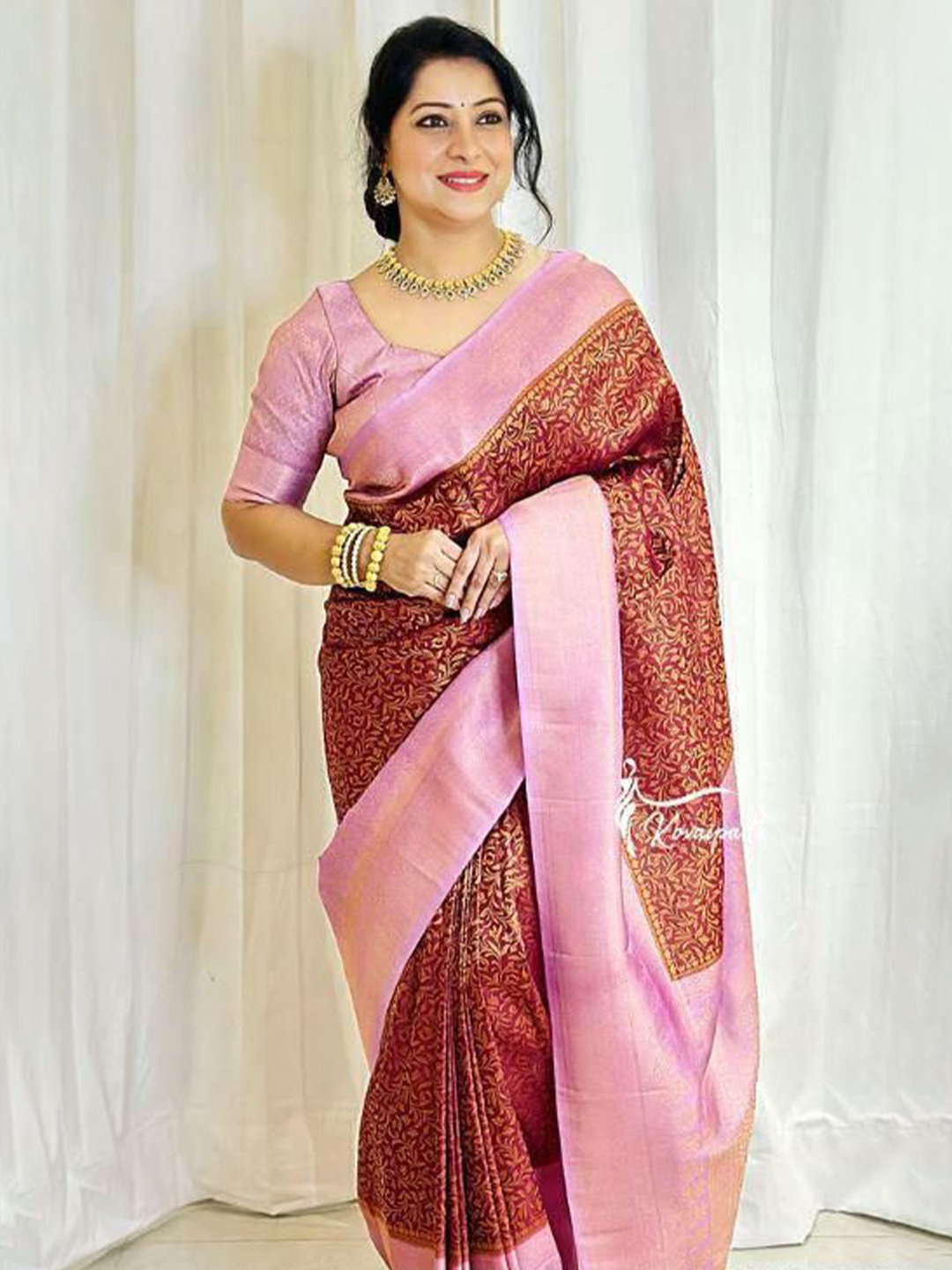 

bansari textiles Woven Design Zari Banarasi Saree, Pink