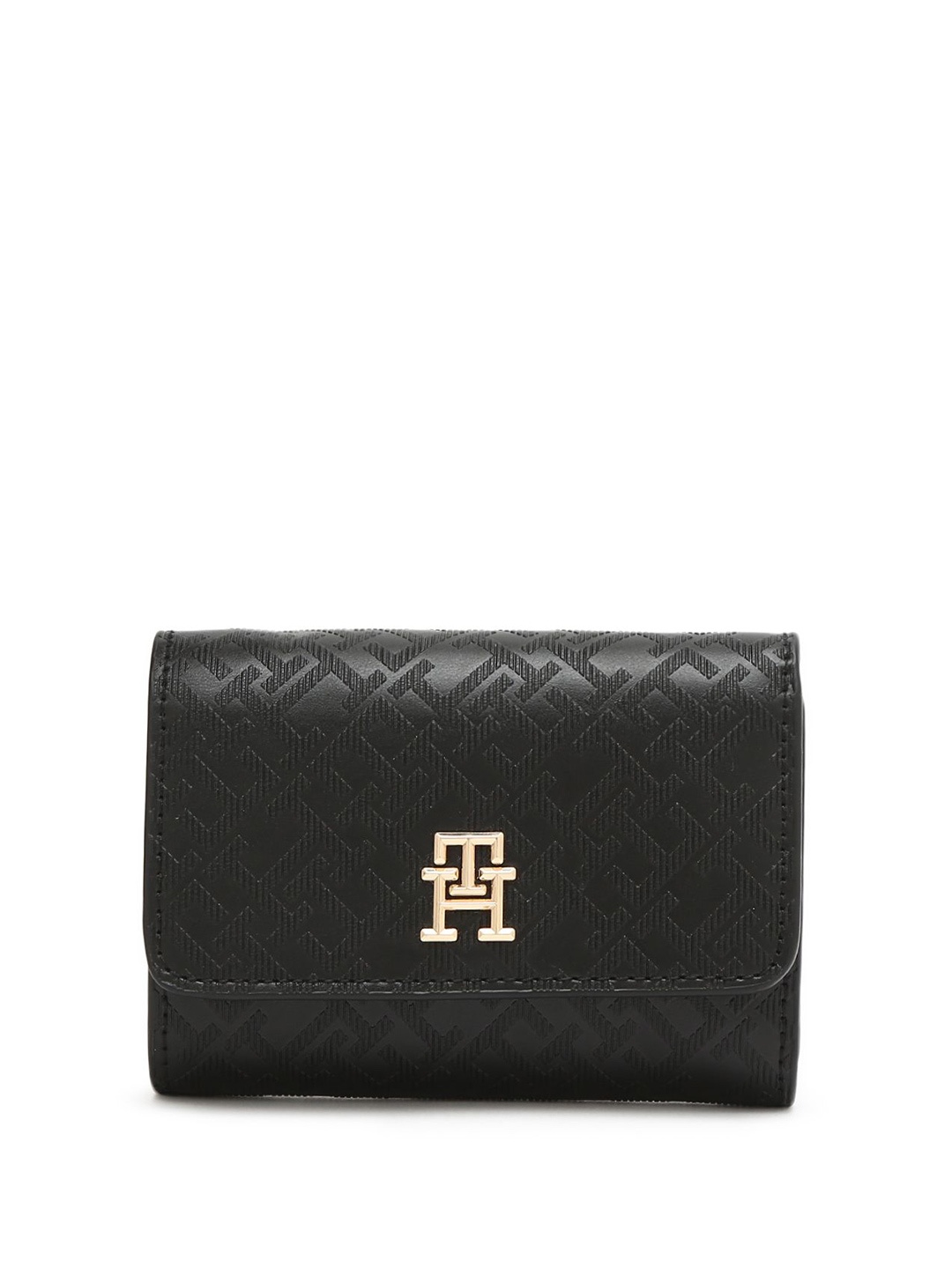 

Tommy Hilfiger Women Brand Logo Self Design PU Three Fold Wallet, Black