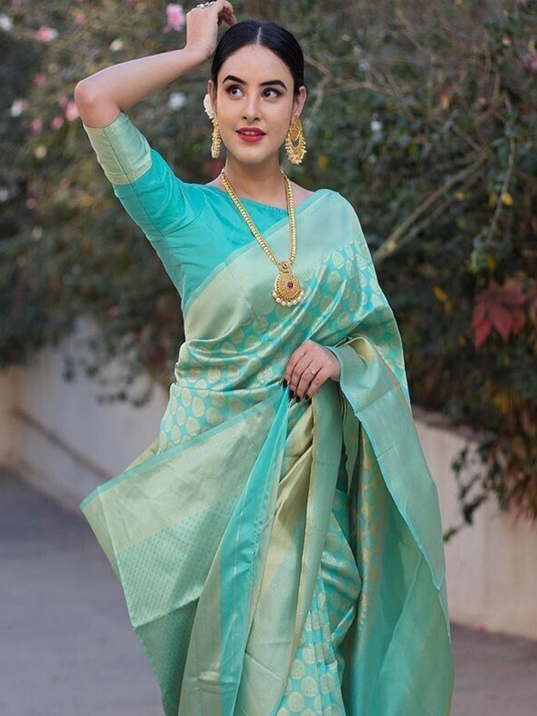 

bansari textiles Woven Design Zari Kanjeevaram Saree, Blue