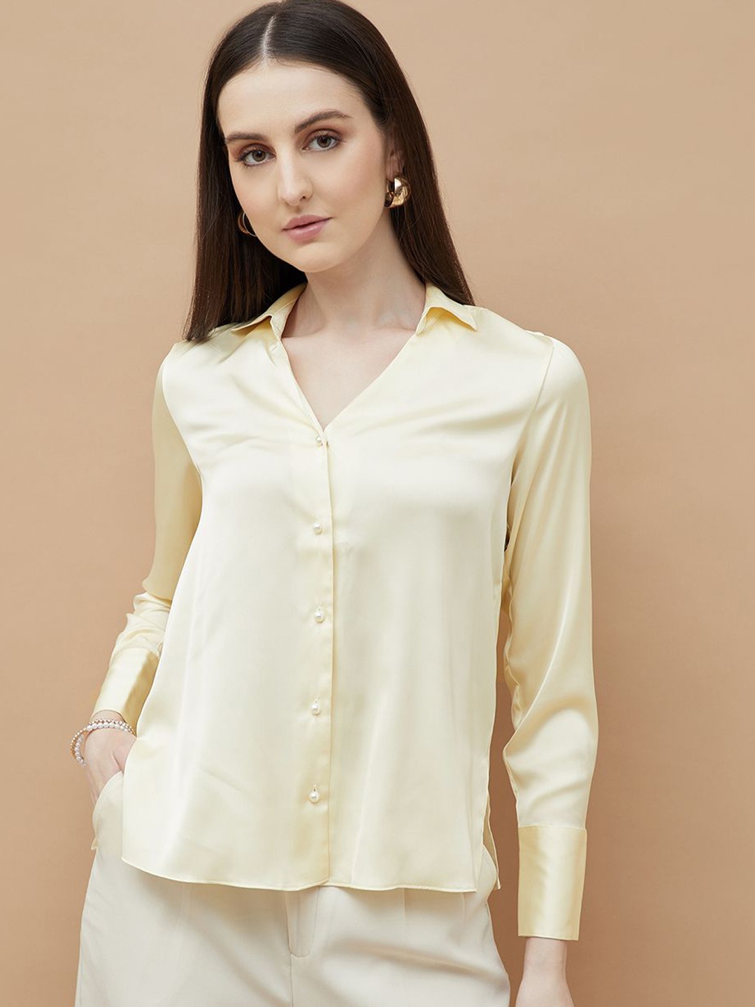 

CODE by Lifestyle Women Spread Collar Solid Casual Shirt, Yellow