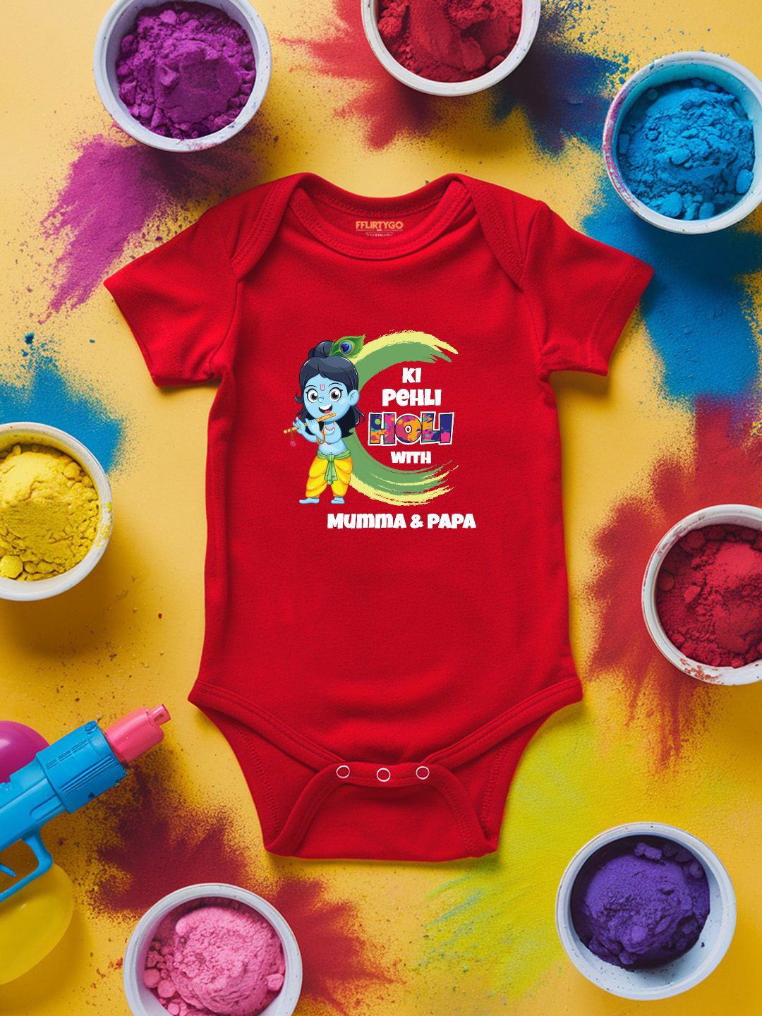 

FFLIRTYGO Infants Holi Printed Cotton Bodysuit, Red