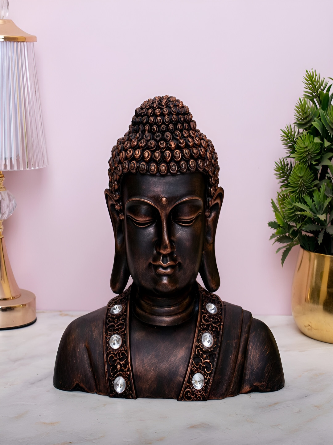 

Craftlayout Gunmetal-Toned Buddha Bust Buddha Idol Showpiece, Metallic
