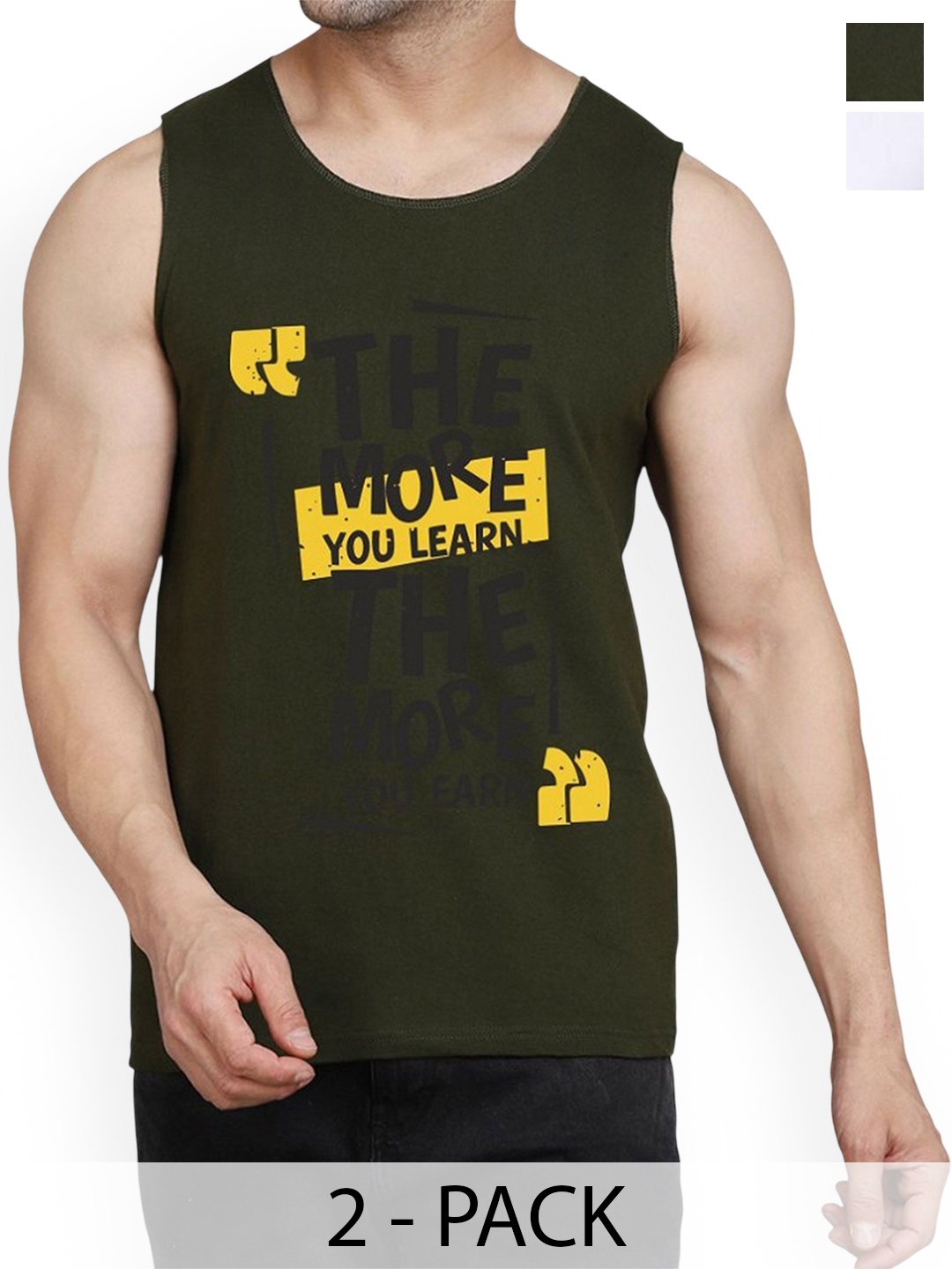 

Woostro Men Pack Of 2 Printed Pure Cotton Gym VestsRS26 CMB (MORE OLIVE) (MORE WHITE)