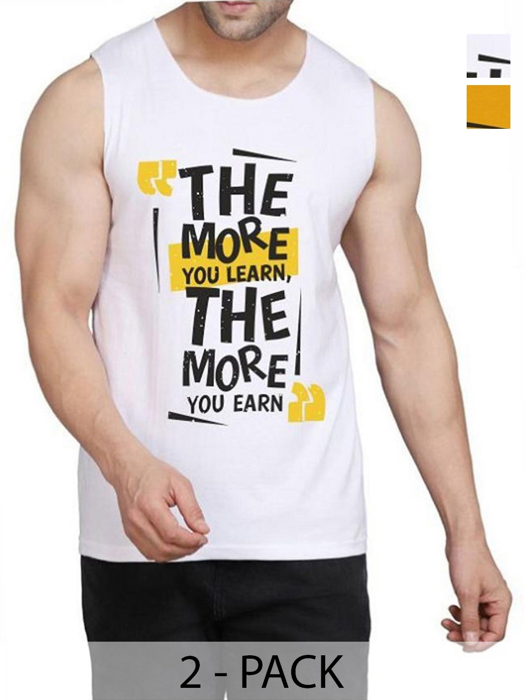 

WOOSTRO Men Pack Of 2 Typography Printed Round Neck Cotton Slim Fit T-shirts, Mustard