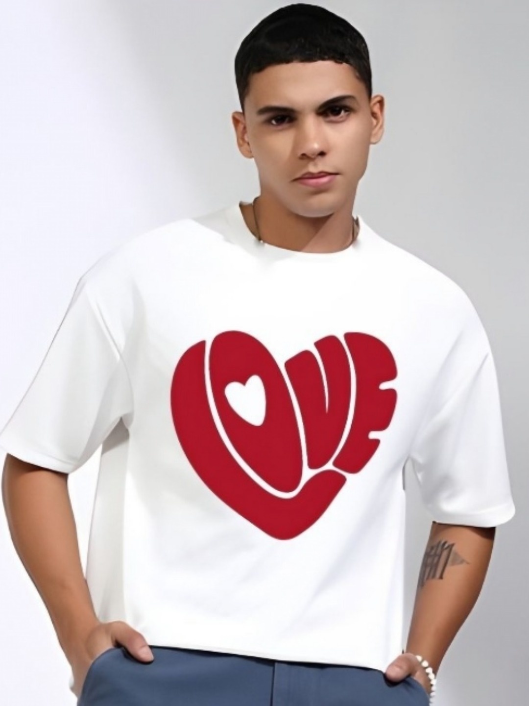 

Krimmple Men Typography Printed Round Neck Cotton Oversized T-shirt, White