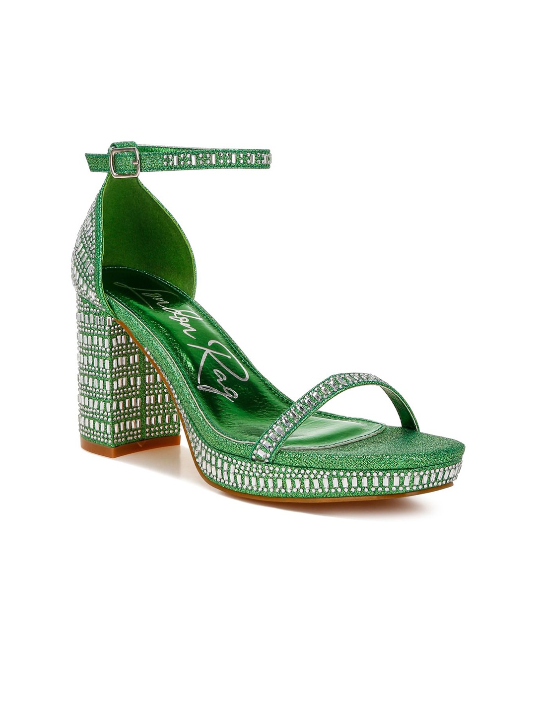 

London Rag Women Embellished Block Heel Sandals, Green