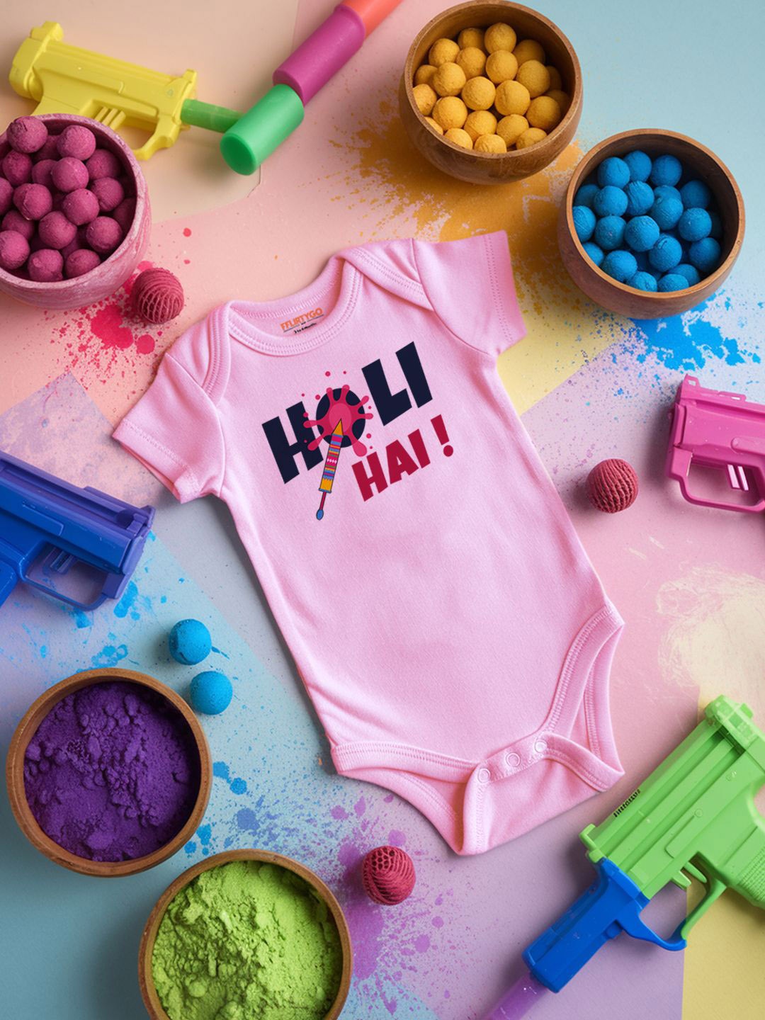 

FFLIRTYGO Infants Holi Printed Cotton Bodysuit, Pink