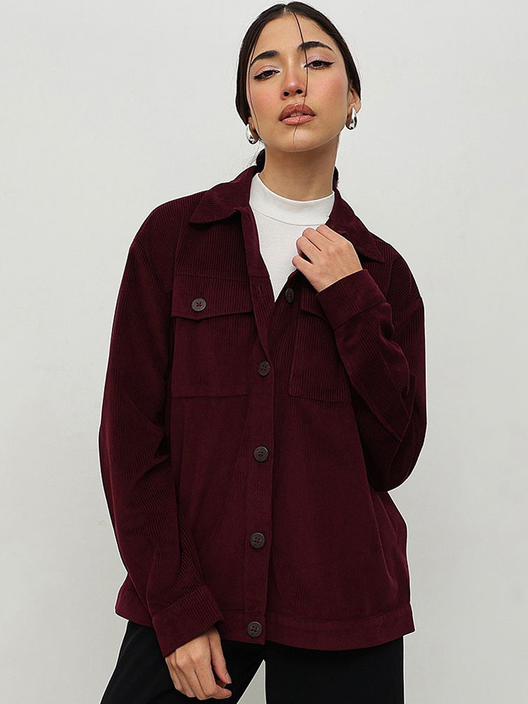 

HOUSE OF S Women Corduroy Tailored Jacket with Embroidered, Maroon