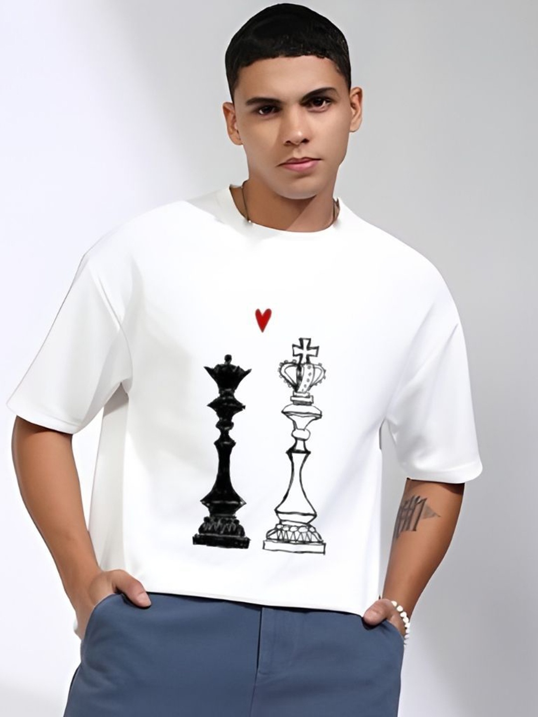 

Krimmple Men Drop-Shoulder Sleeves Pure Cotton T-shirt, White