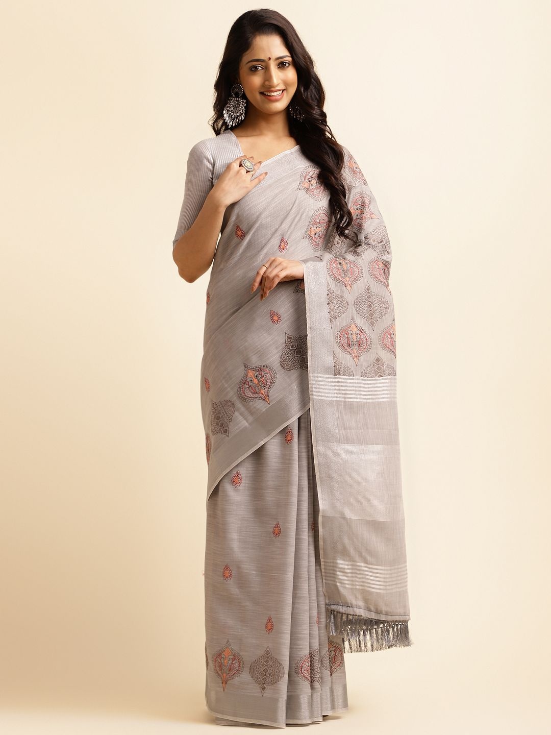 

Blissta Woven Design Zari Saree, Grey