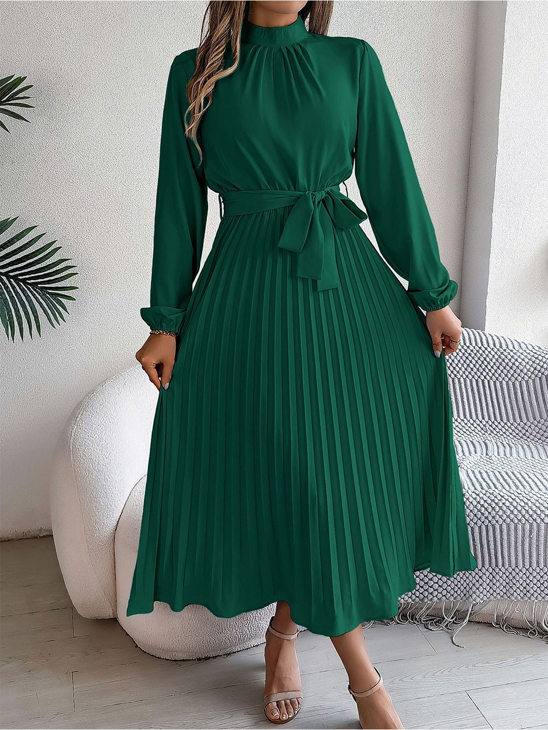 

StyleCast x Revolte Fit and Flare Pleated Midi Dress, Green