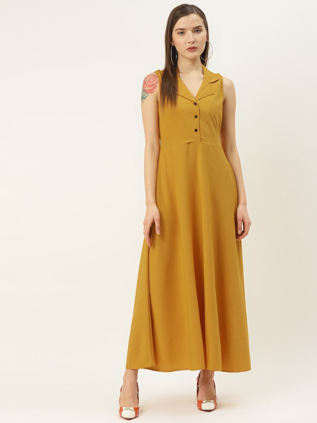 

DressBerry Women Sleeveless Crepe A-Line Maxi Dress, Mustard