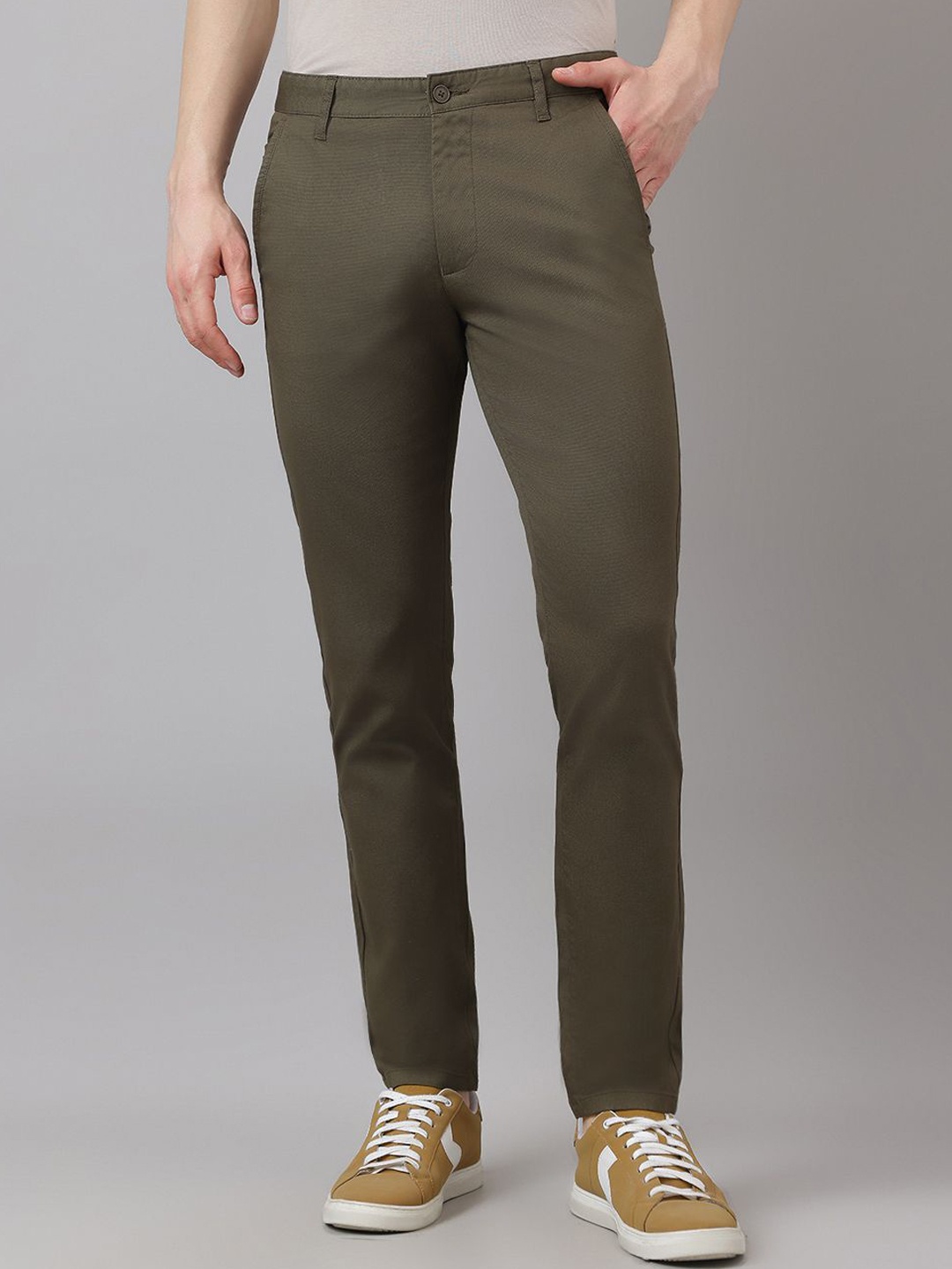 

Richlook Men Textured Smart Trousers, Olive