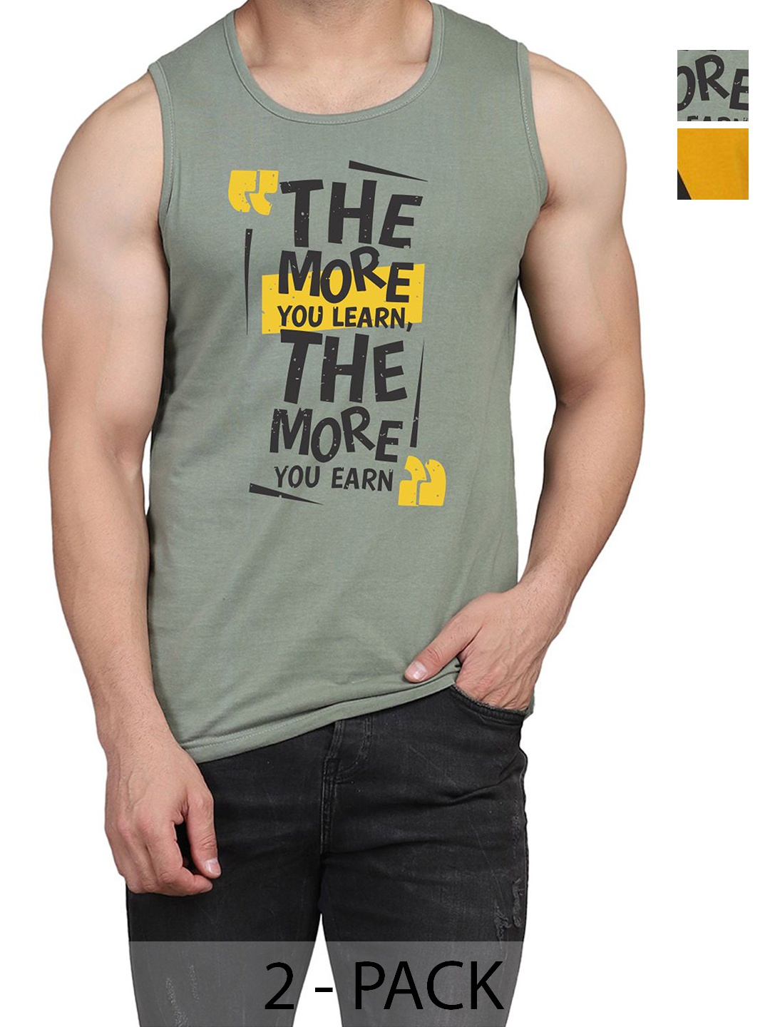 

WOOSTRO Men Pack Of 2 Typography Printed Round Neck Cotton Slim Fit T-shirts, Green