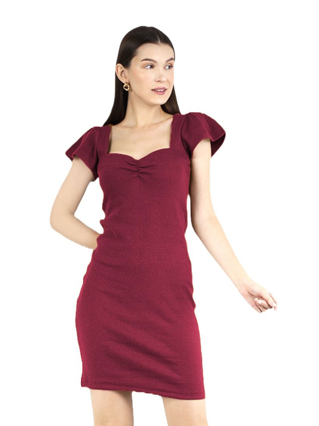 

ARTYSKA Women Sweetheart Neck Bodycon Mini Dress, Maroon