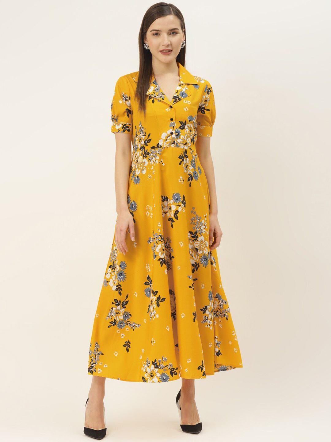 

DressBerry Floral Print Crepe Fit & Flare Maxi Dress, Yellow