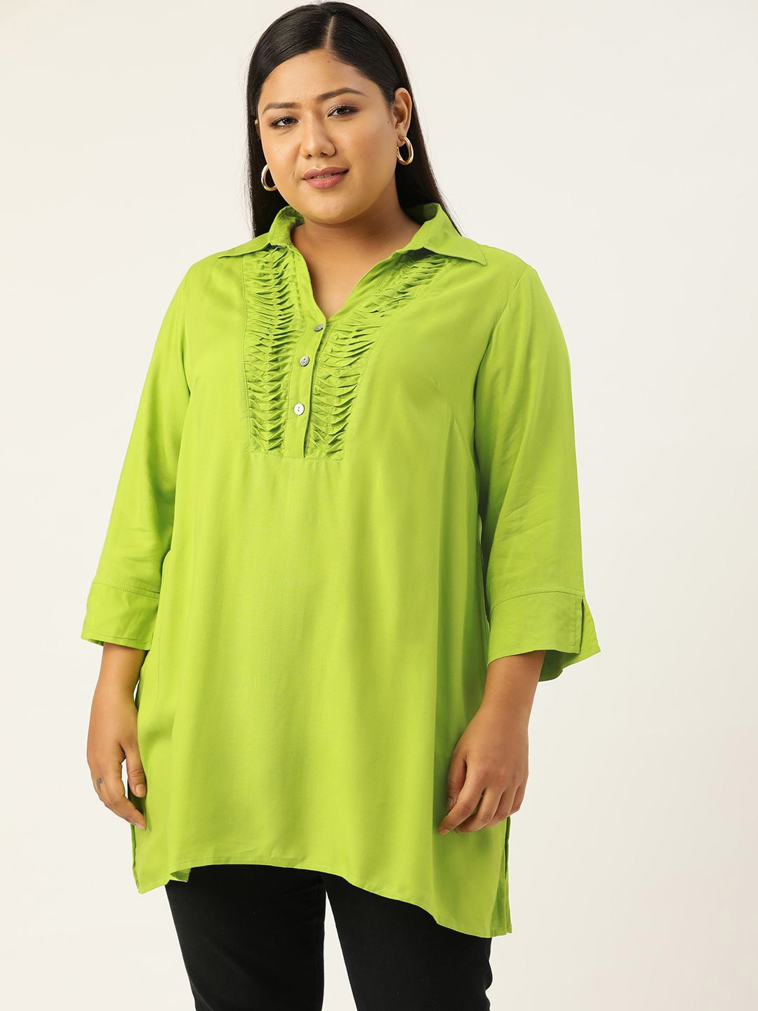 

theRebelinme Women Plus Size Shirt Collar Tunic, Green