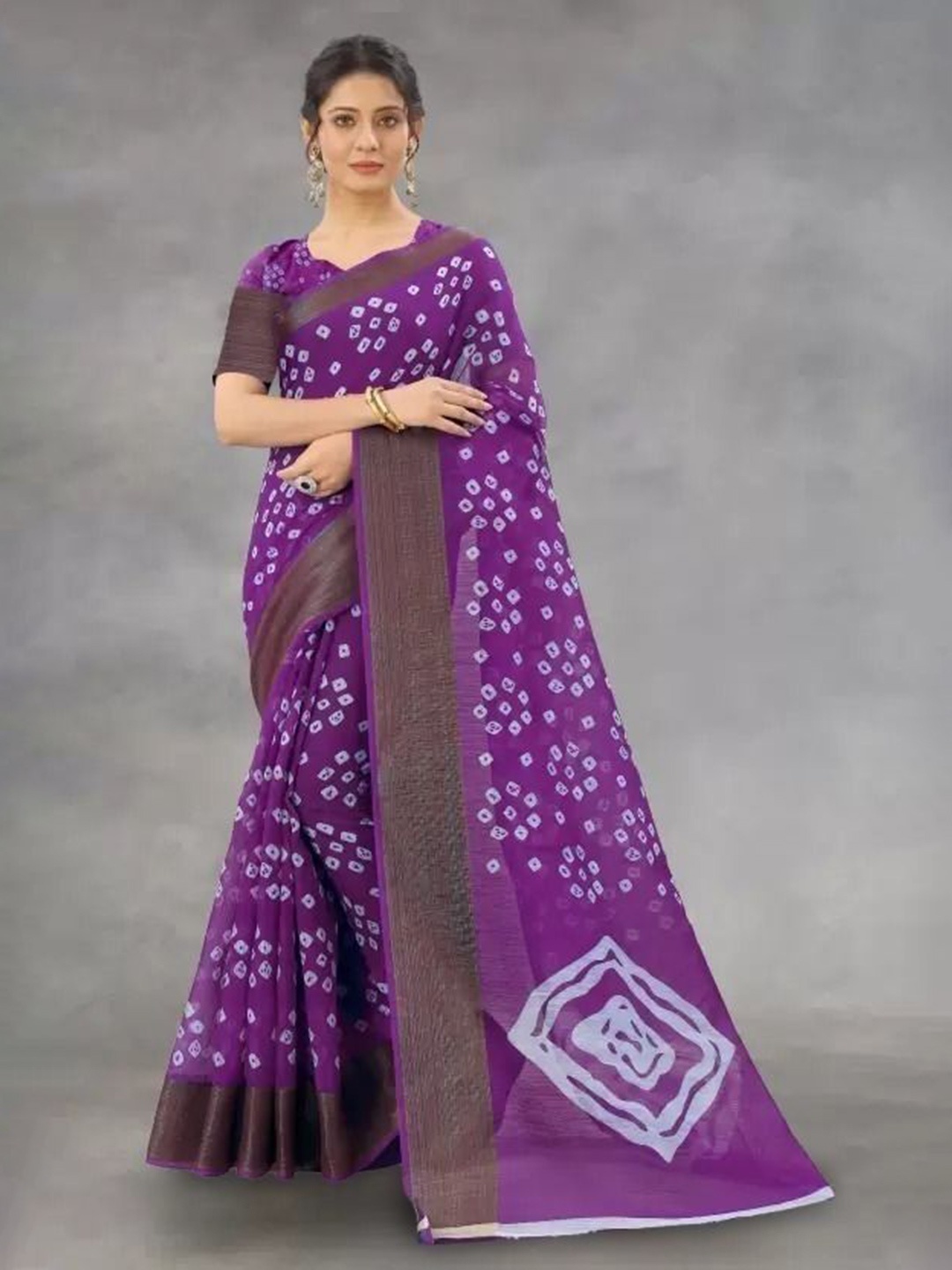 

bansari textiles Floral Bandhani Saree, Purple