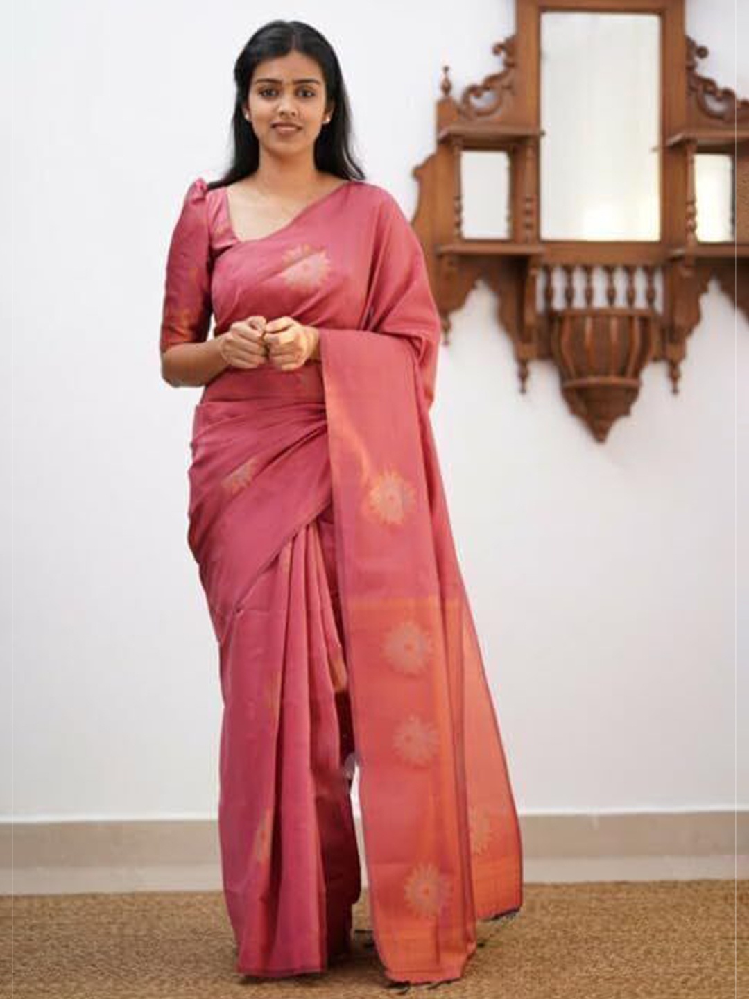 

bansari textiles Woven Design Zari Saree, Pink