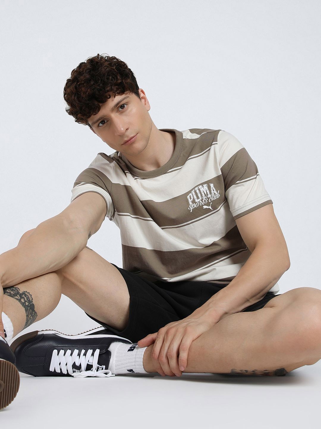 

Puma Men Class Striped Pure Cotton Short Sleeve T-Shirt, Brown
