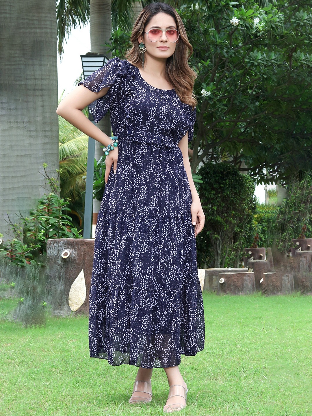 

Anouk Printed Georgette Maxi Dress, Navy blue