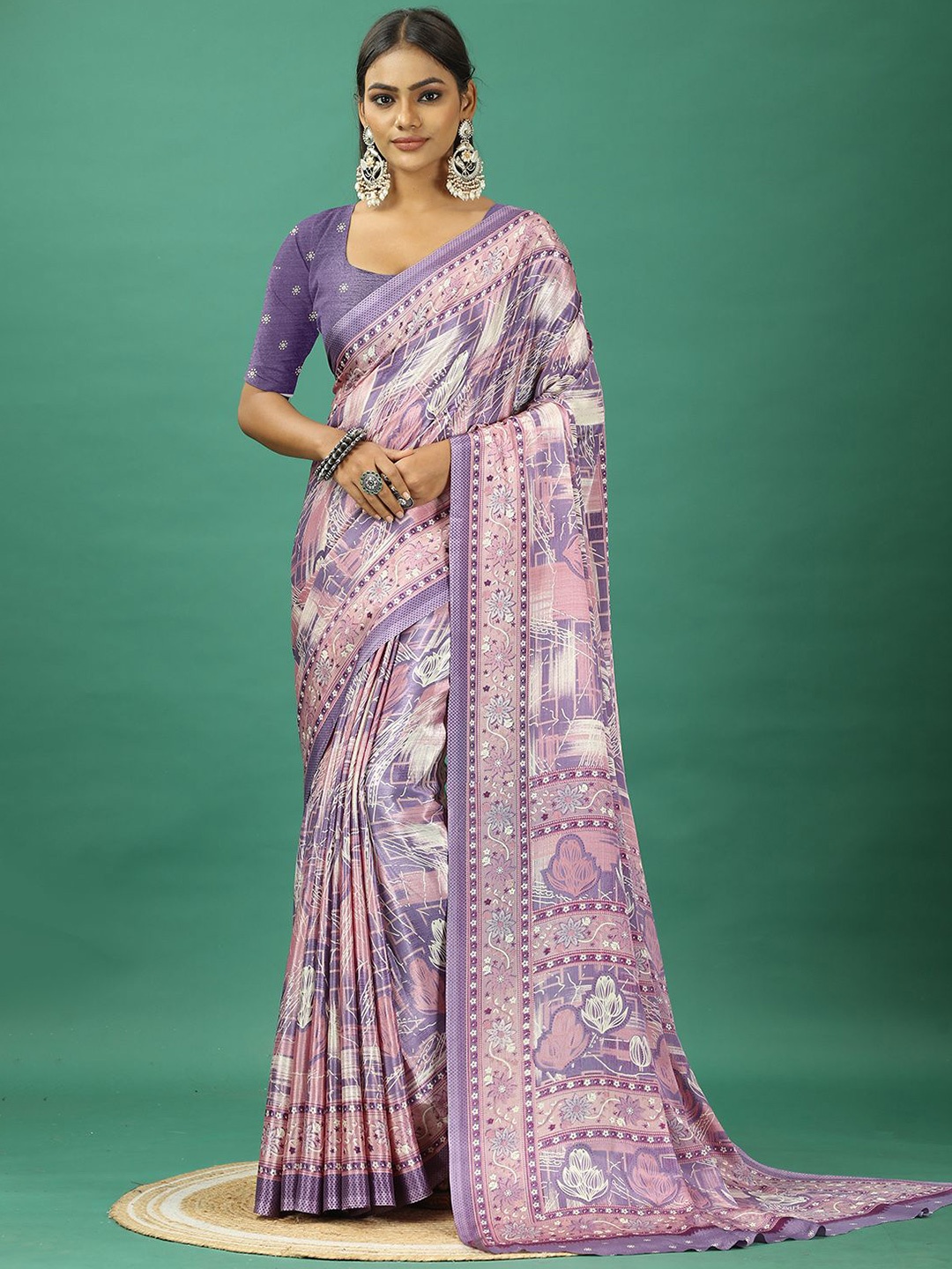 

NIRMAL CREATION Ethnic Motifs Pure Crepe Saree, Purple