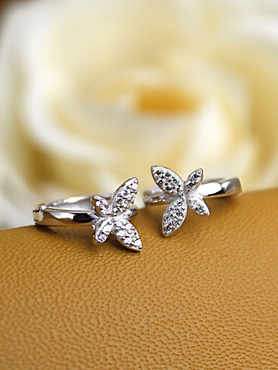 

DEVASHREE 925 Silver Rhodium-Plated Cubic Zirconia Studded Quirky Shaped Hoop Earrings, White