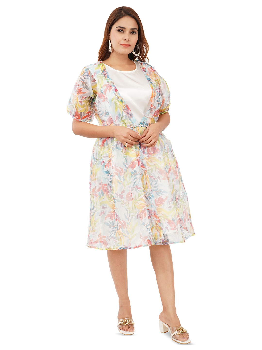 

Edla Women Floral Print Satin A-Line Dress, White