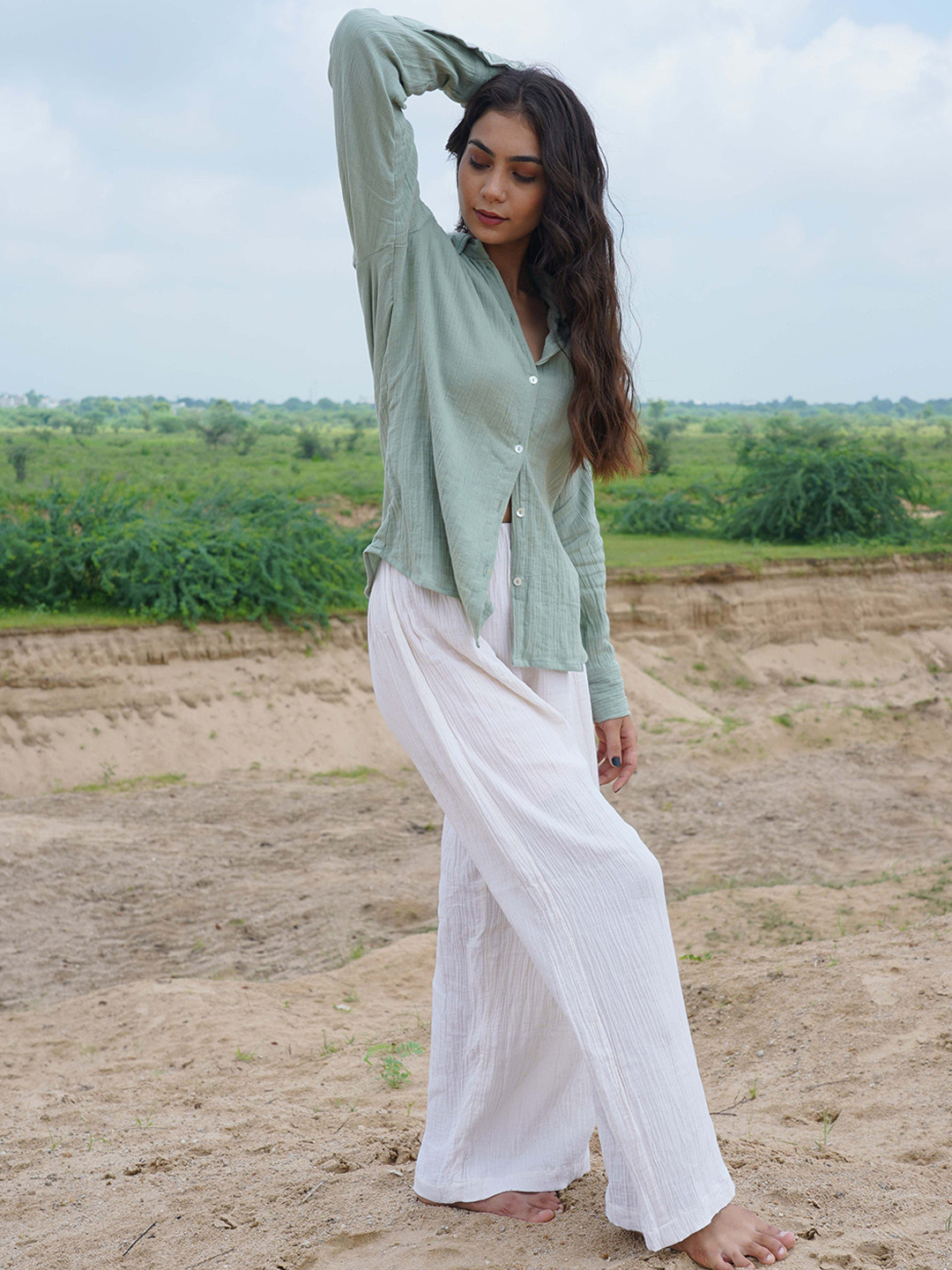 

House of Harakh Women Relaxed Loose Fit High-Rise Pure Cotton Trouser, White