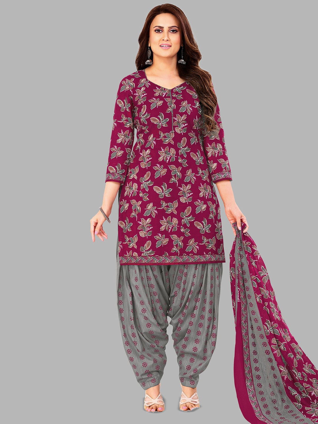

shree jeenmata collection Floral Printed Pure Cotton Unstitched Dress Material, Purple