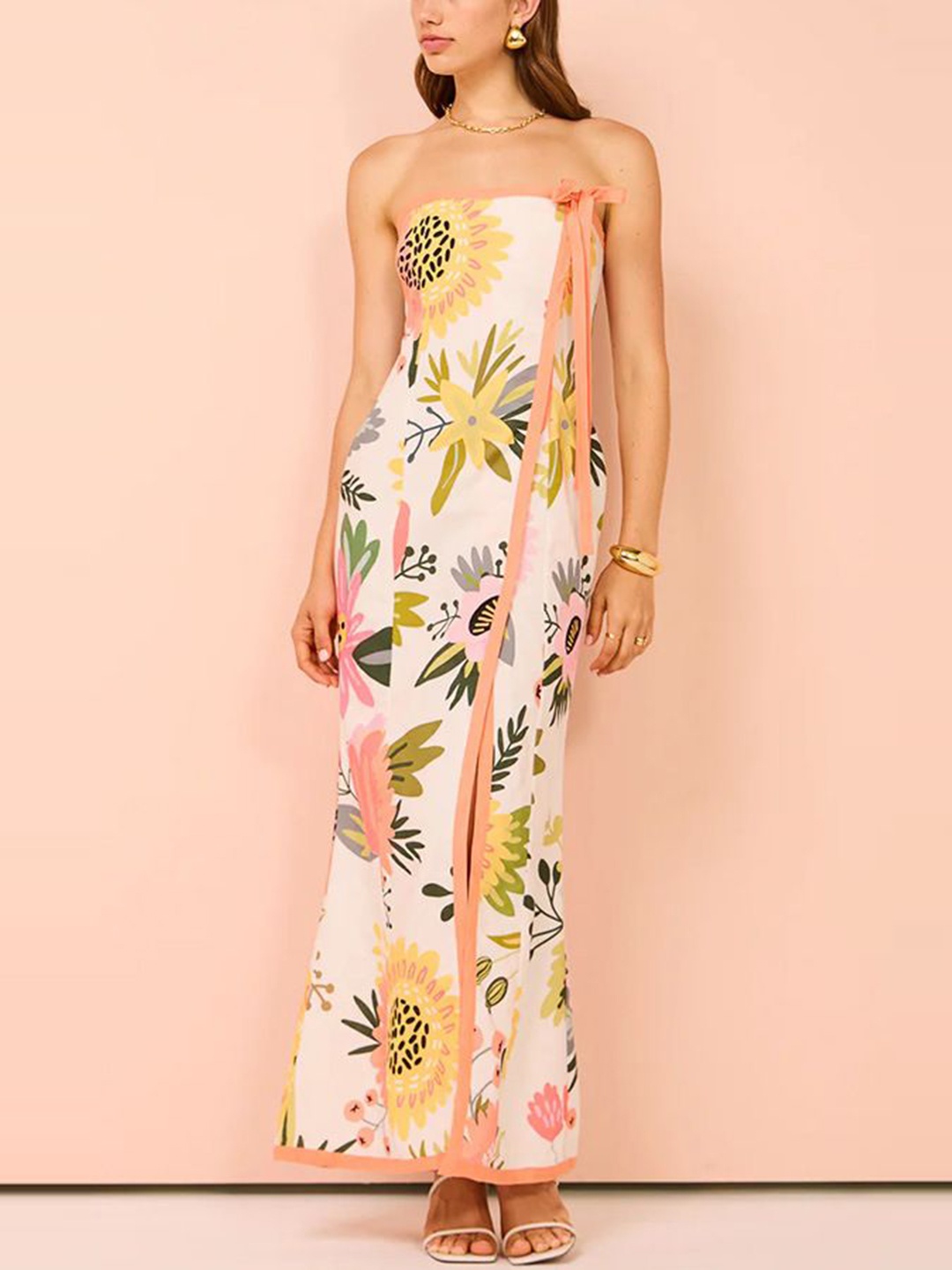 

StyleCast x Revolte Women Floral Printed Bandeau Maxi Dress, White